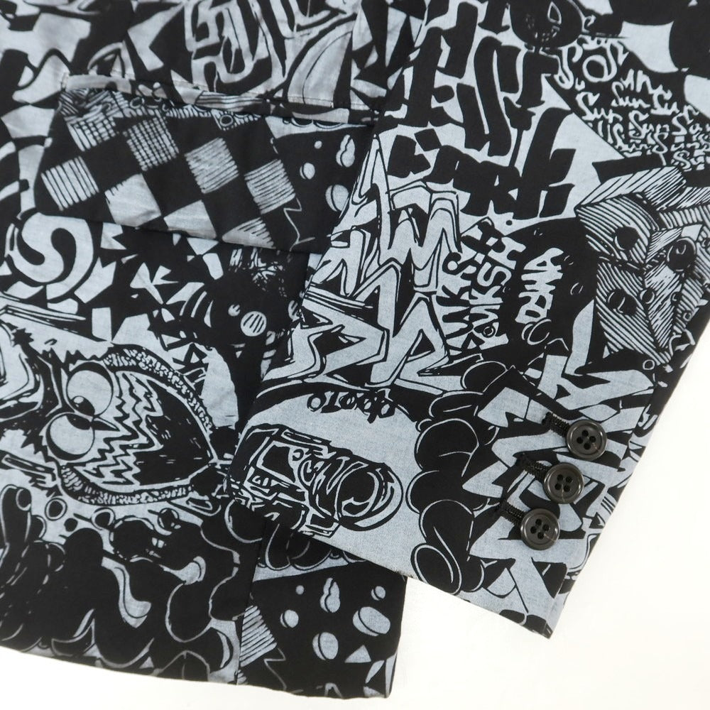 【中古】ブラックコムデギャルソン BLACK COMME des GARCONS ポリエステルウール プリント ジャケット ブラックxグレー系【 S 】【 状態ランクB 】【 メンズ 】