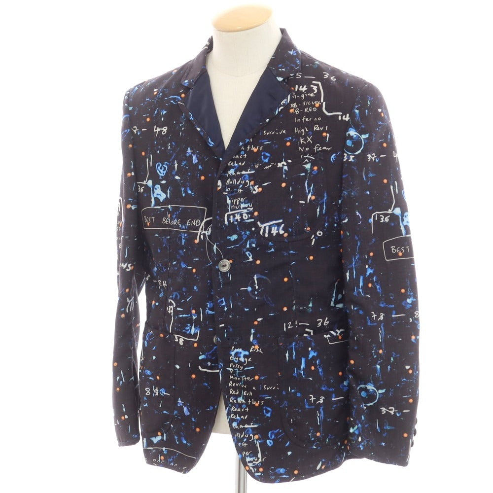 【中古】ジュンヤワタナベ コムデギャルソン JUNYA WATANABE COMME des GARCONS 2021年春夏 ウール プリント ジャケット ブラックxブルー【 XS 】【 状態ランクB 】【 メンズ 】