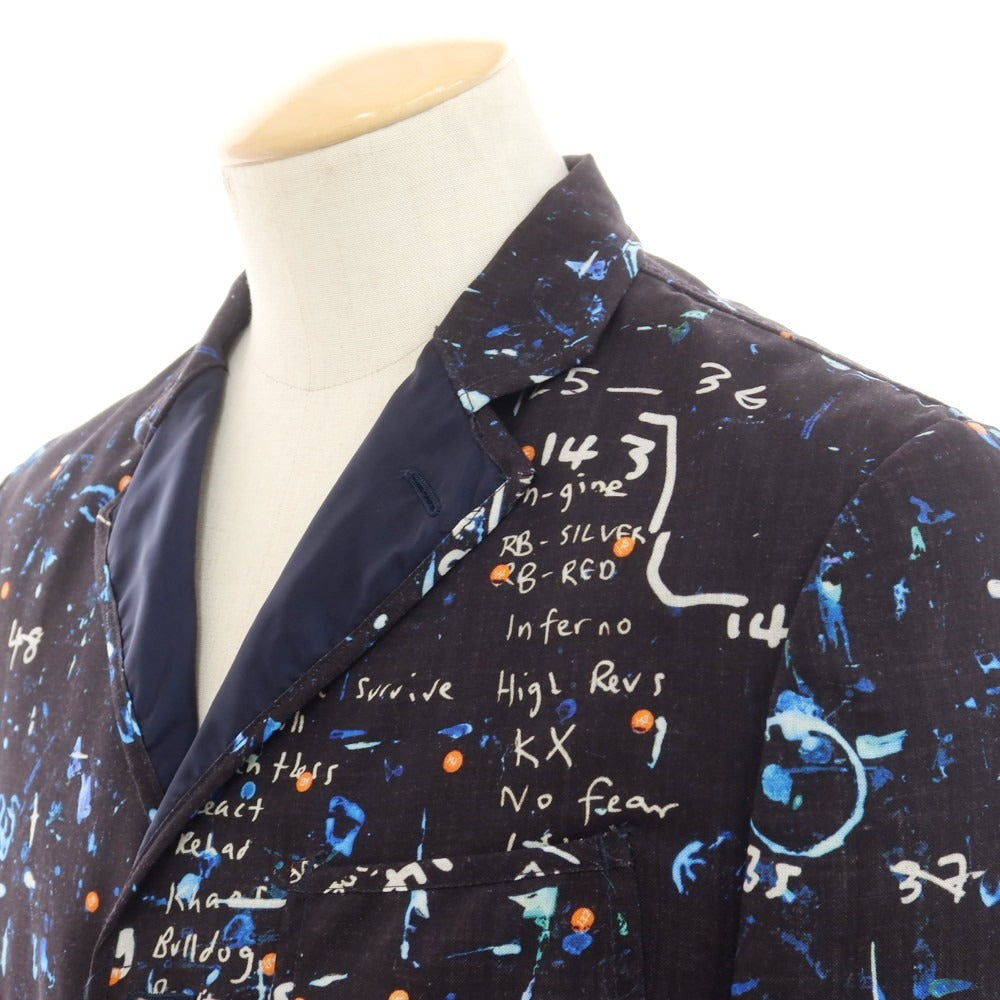 【中古】ジュンヤワタナベ コムデギャルソン JUNYA WATANABE COMME des GARCONS 2021年春夏 ウール プリント ジャケット ブラックxブルー【 XS 】【 状態ランクB 】【 メンズ 】