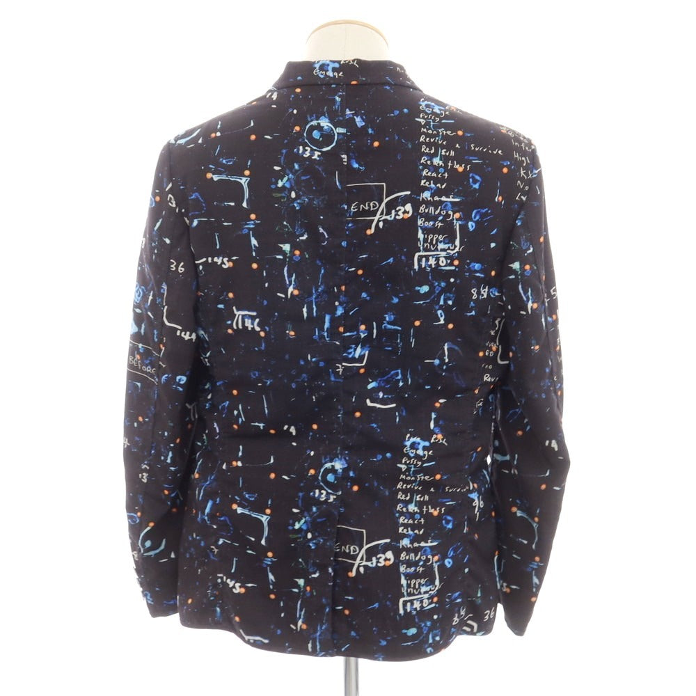 【中古】ジュンヤワタナベ コムデギャルソン JUNYA WATANABE COMME des GARCONS 2021年春夏 ウール プリント ジャケット ブラックxブルー【 XS 】【 状態ランクB 】【 メンズ 】