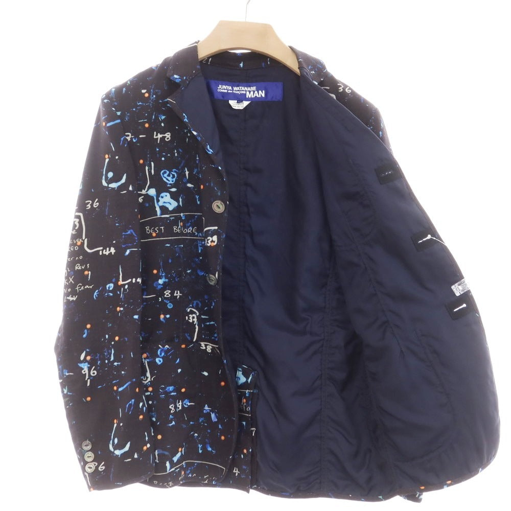 【中古】ジュンヤワタナベ コムデギャルソン JUNYA WATANABE COMME des GARCONS 2021年春夏 ウール プリント ジャケット ブラックxブルー【 XS 】【 状態ランクB 】【 メンズ 】