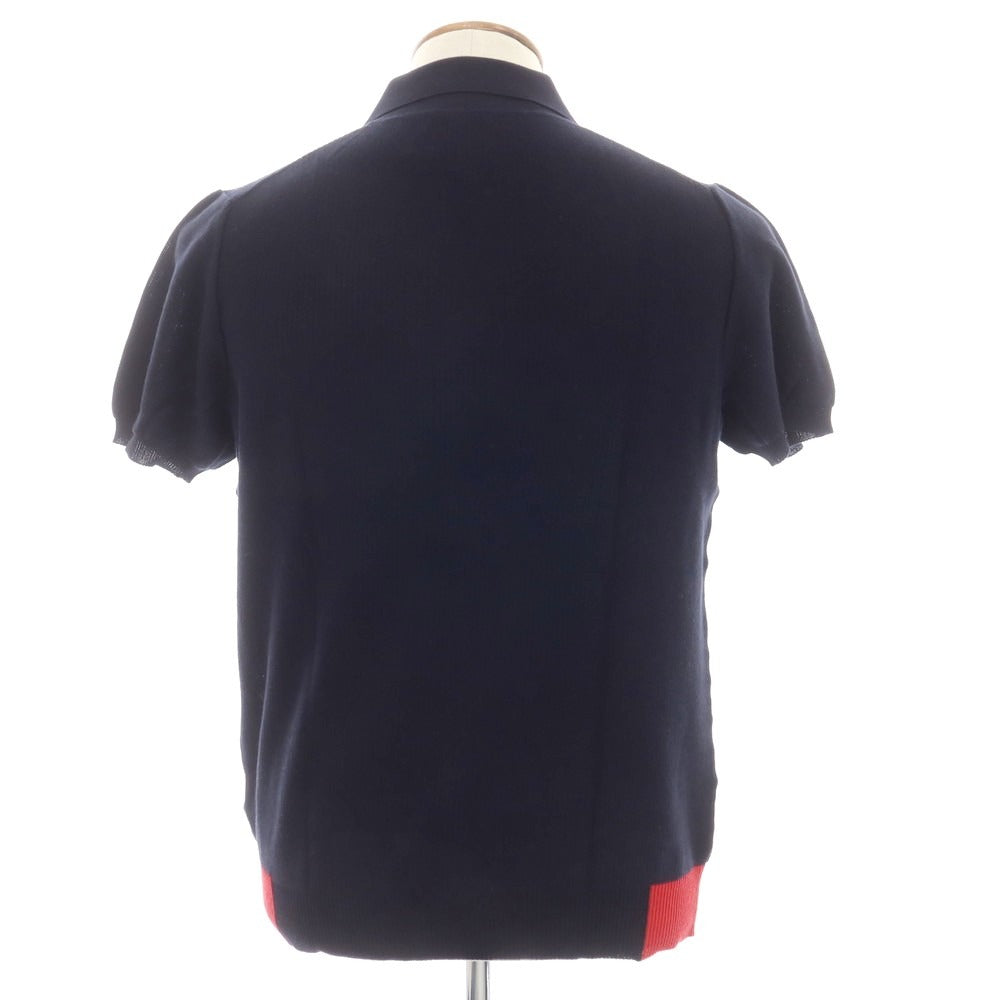 【中古】ザノーネ ZANONE ハイゲージ コットン スキッパー 半袖 ポロニット ネイビーxレッド【 48 】【 状態ランクB 】【 メンズ 】
