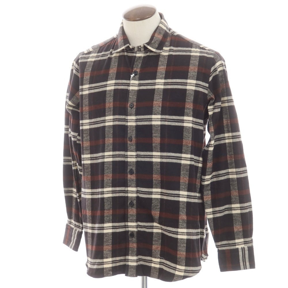 【新品】サルヴァトーレピッコロ Salvatore Piccolo チェック コットンフランネル セミワイドカラー カジュアルシャツ ブラックxアイボリー【 41 】【 状態ランクN 】【 メンズ 】