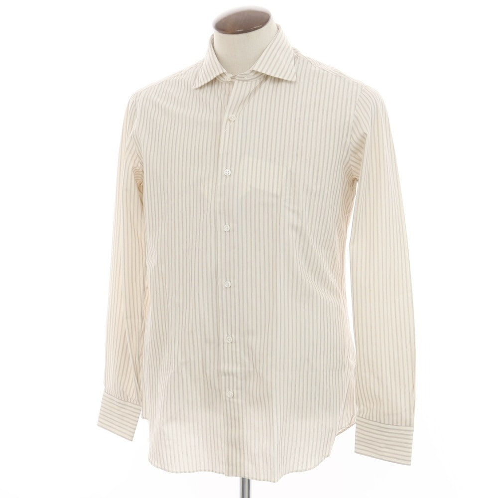 【新品】サルヴァトーレピッコロ Salvatore Piccolo ストライプ コットン セミワイドカラー ドレスシャツ オフホワイトxベージュ【 41 】【 状態ランクN 】【 メンズ 】