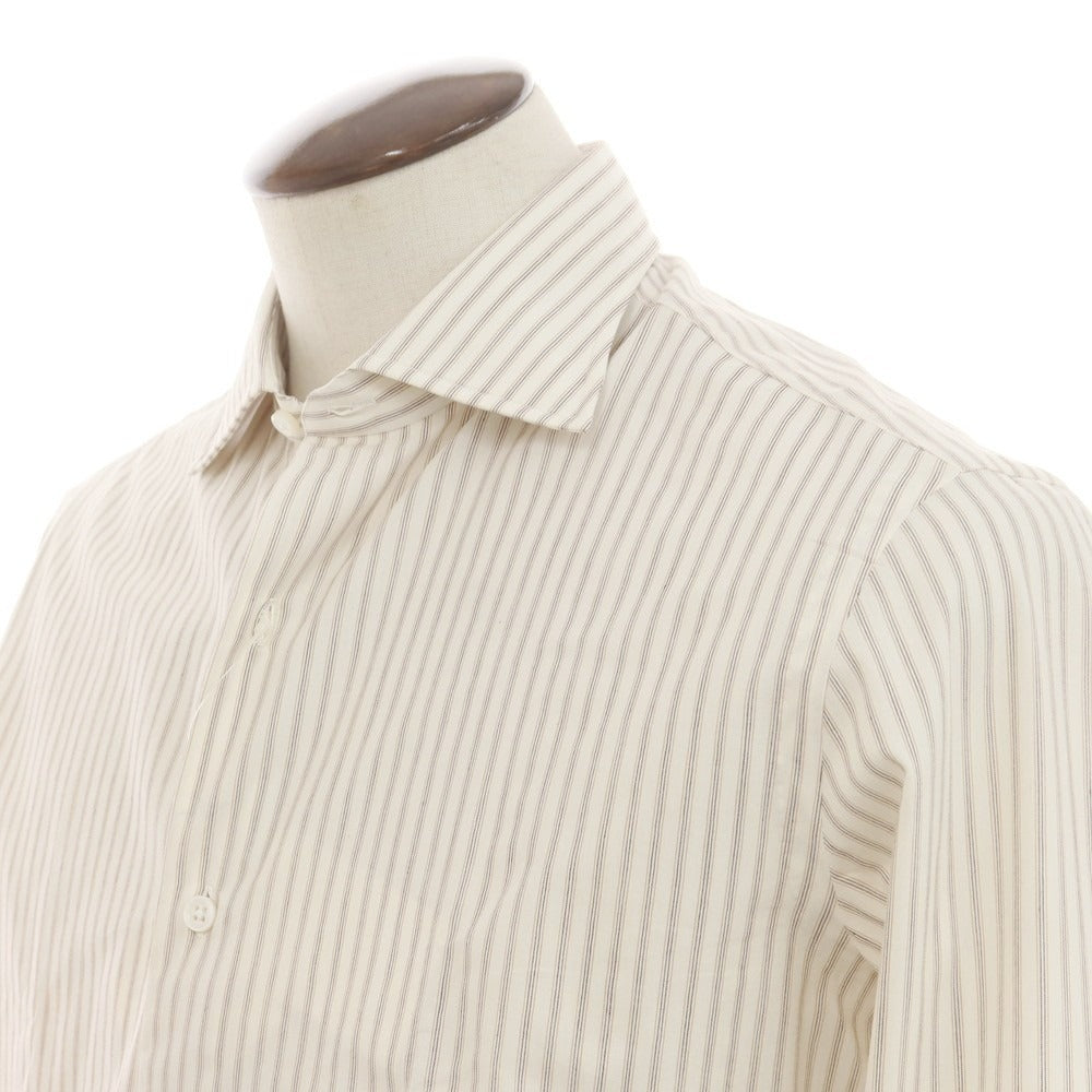 【新品】サルヴァトーレピッコロ Salvatore Piccolo ストライプ コットン セミワイドカラー ドレスシャツ オフホワイトxベージュ【 41 】【 状態ランクN 】【 メンズ 】