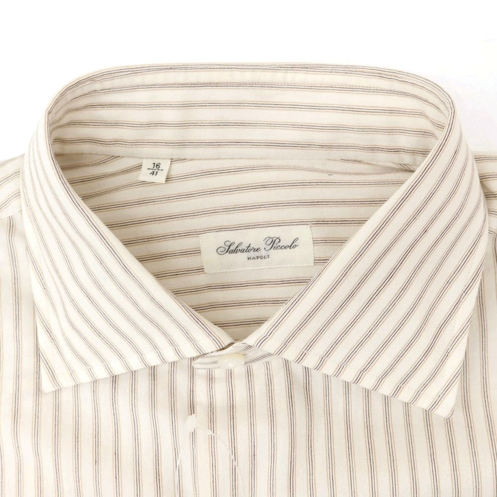 【新品】サルヴァトーレピッコロ Salvatore Piccolo ストライプ コットン セミワイドカラー ドレスシャツ オフホワイトxベージュ【 41 】【 状態ランクN 】【 メンズ 】