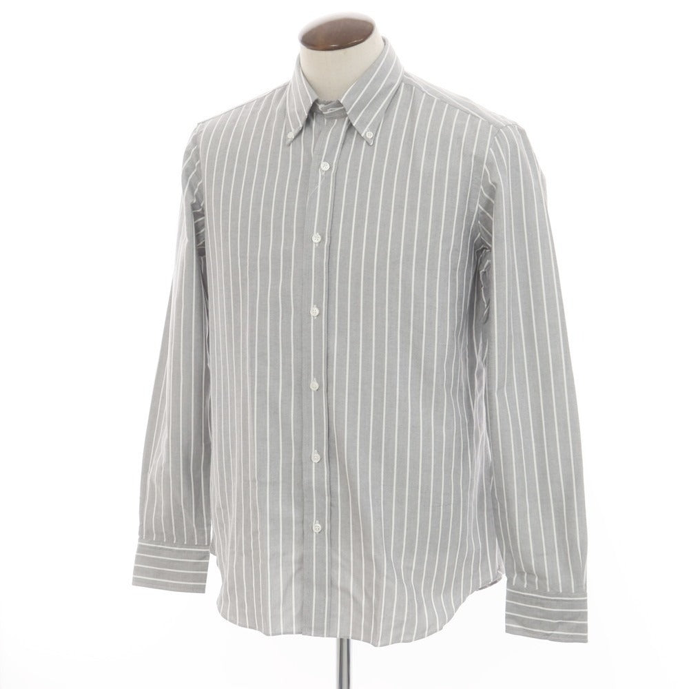 【新品】サルヴァトーレピッコロ Salvatore Piccolo ストライプ コットン ボタンダウン カジュアルシャツ グレーxホワイト【 42 】【 状態ランクN 】【 メンズ 】