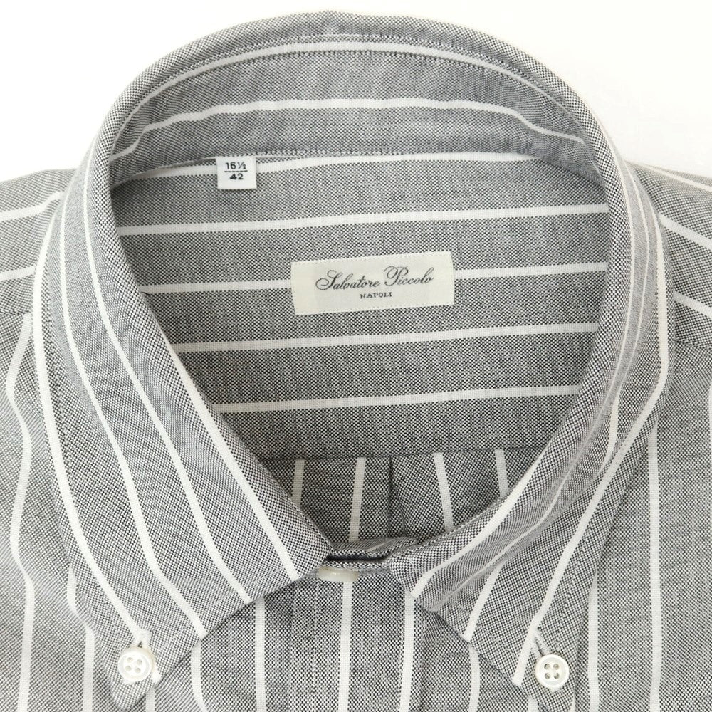 【新品】サルヴァトーレピッコロ Salvatore Piccolo ストライプ コットン ボタンダウン カジュアルシャツ グレーxホワイト【 42 】【 状態ランクN 】【 メンズ 】