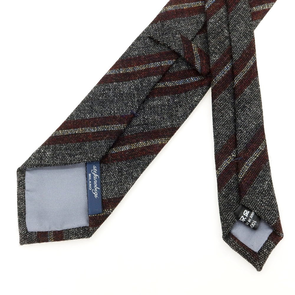 【新品】ステファノ ビジ stefano bigi ウール ストライプ柄ネクタイ ダークグレーxボルドー【 状態ランクN 】【 メンズ 】