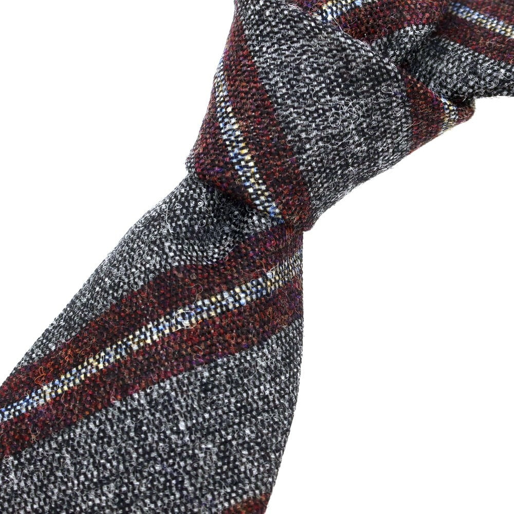 【新品】ステファノ ビジ stefano bigi ウール ストライプ柄ネクタイ ダークグレーxボルドー【 状態ランクN 】【 メンズ 】