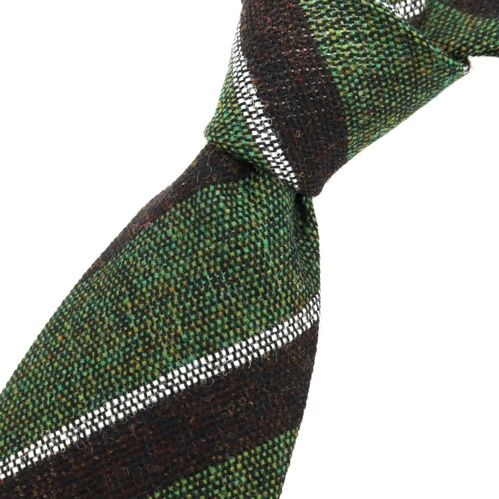 【新品】ステファノ ビジ stefano bigi ウール ストライプ柄ネクタイ グリーンxダークブラウン【 状態ランクN 】【 メンズ 】