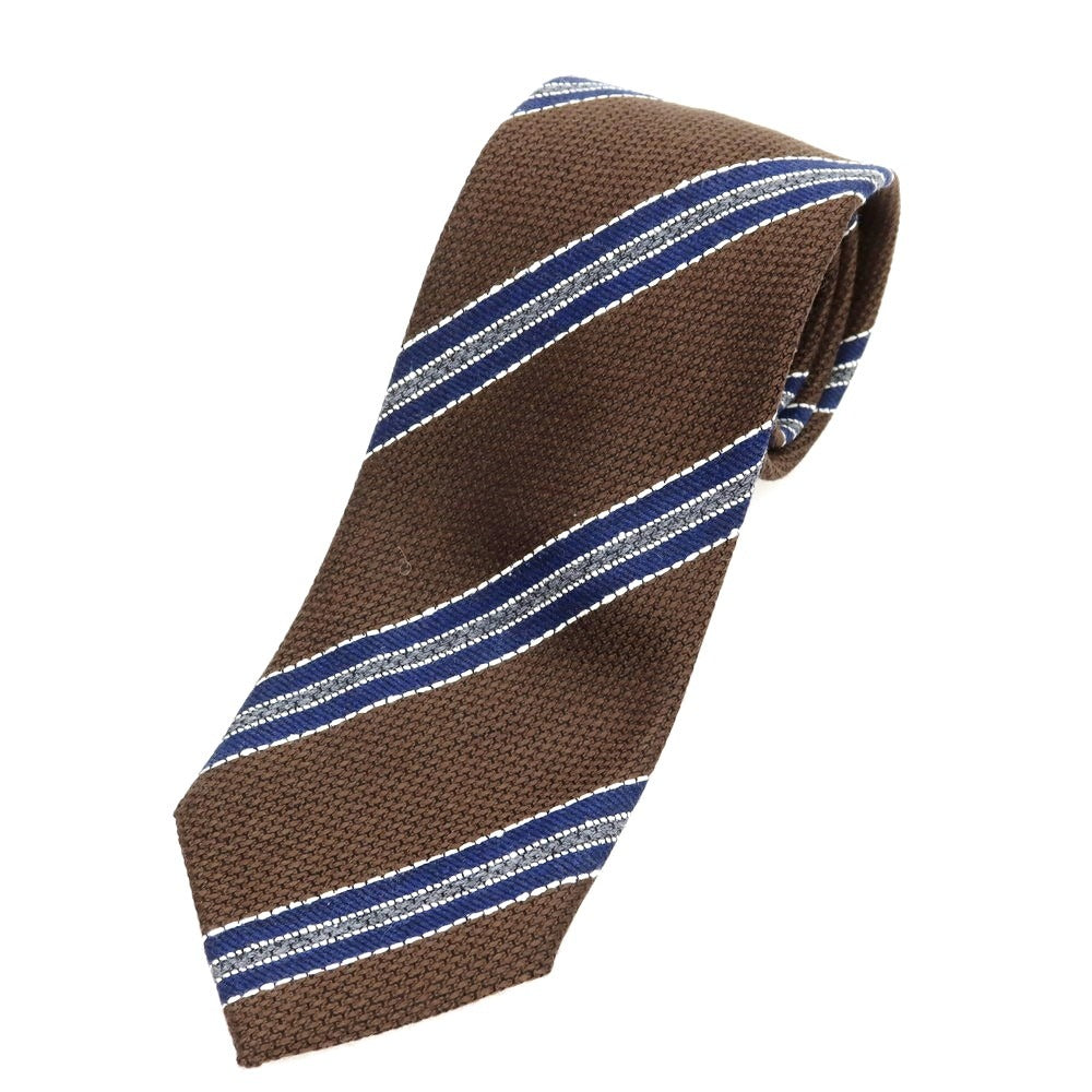 【新品】ステファノ ビジ stefano bigi ウールシルク ストライプ柄ネクタイ ブラウンxネイビー【 状態ランクN 】【 メンズ 】
