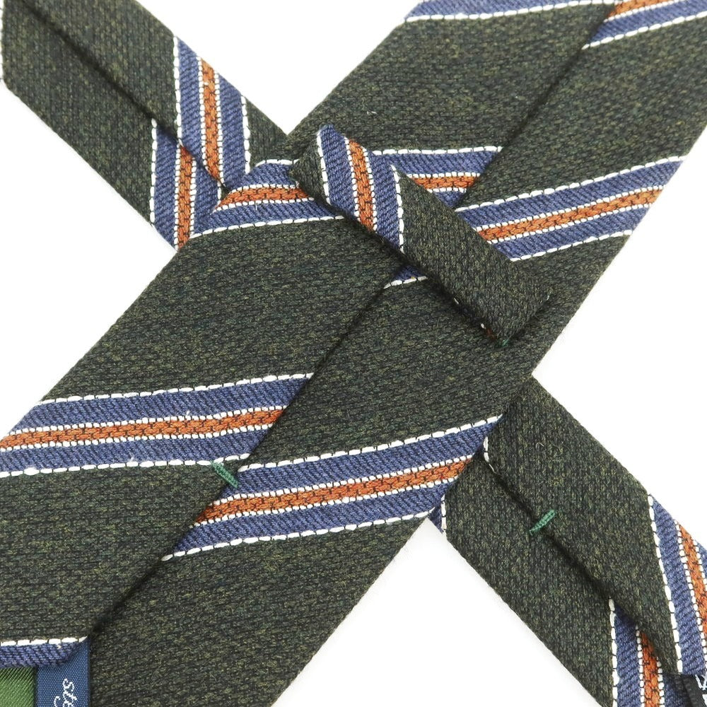 【新品】ステファノ ビジ stefano bigi ウールシルク ストライプ柄ネクタイ ダークグリーンxオレンジ【 状態ランクN 】【 メンズ 】