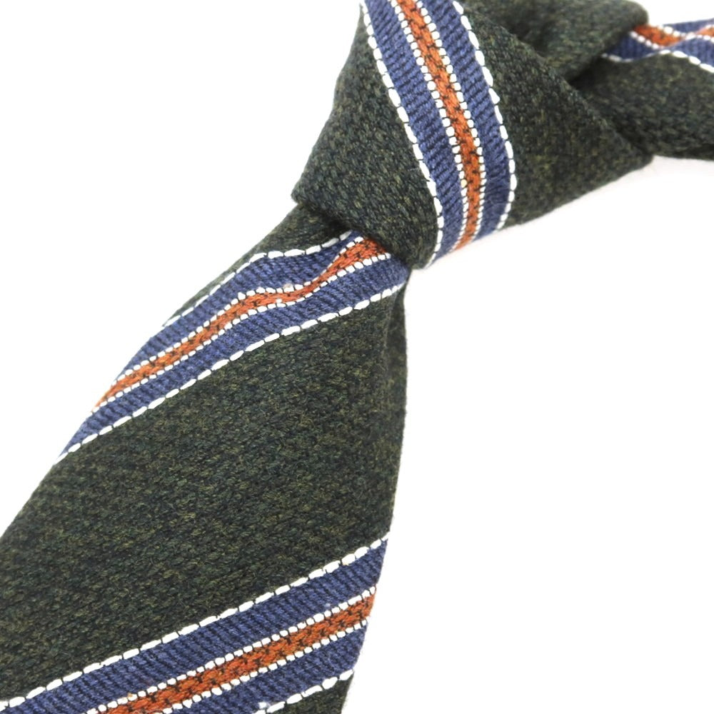 【新品】ステファノ ビジ stefano bigi ウールシルク ストライプ柄ネクタイ ダークグリーンxオレンジ【 状態ランクN 】【 メンズ 】