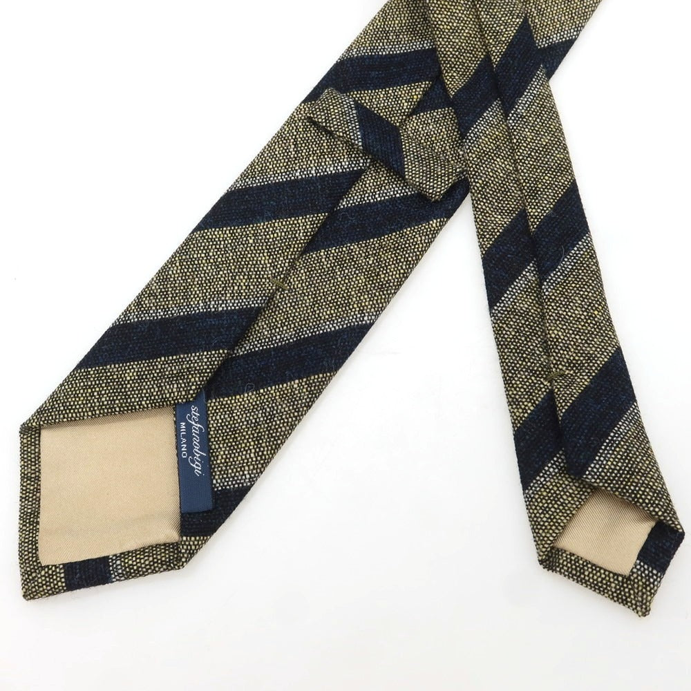 【新品】ステファノ ビジ stefano bigi ウール ストライプ柄ネクタイ ベージュxネイビー【 状態ランクN 】【 メンズ 】