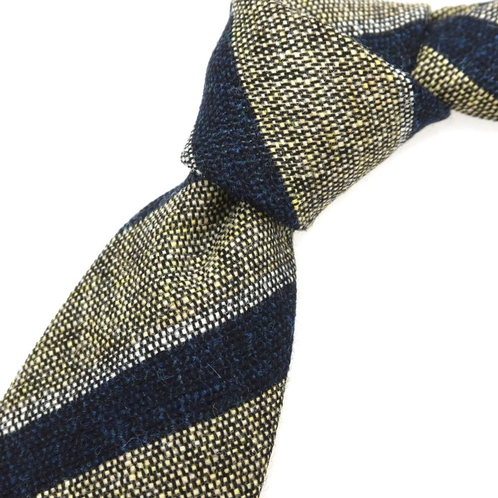 【新品】ステファノ ビジ stefano bigi ウール ストライプ柄ネクタイ ベージュxネイビー【 状態ランクN 】【 メンズ 】