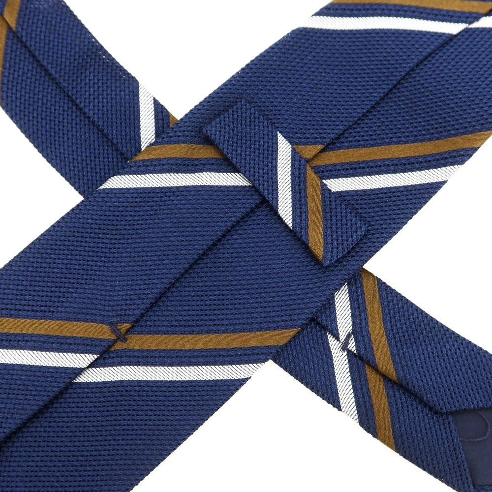 【新品】ステファノ ビジ stefano bigi シルク ストライプ柄ネクタイ ネイビーxブラウン【 状態ランクN 】【 メンズ 】
