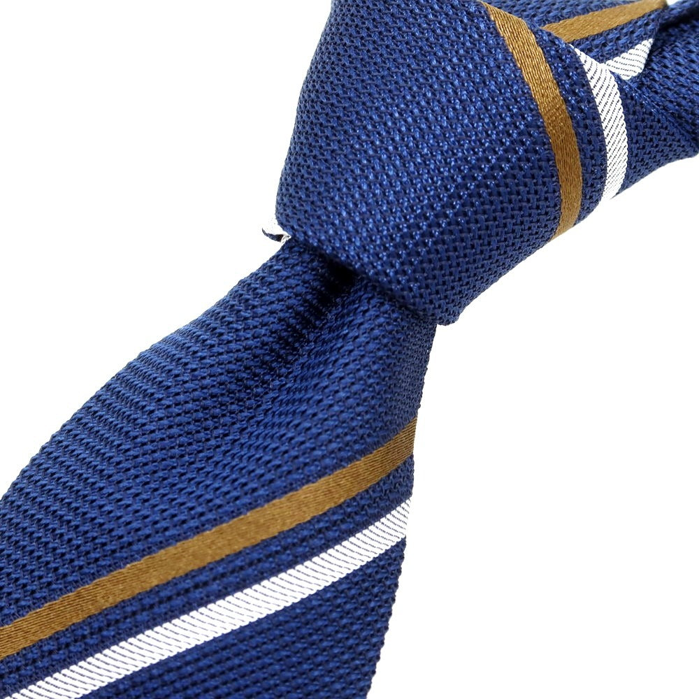 【新品】ステファノ ビジ stefano bigi シルク ストライプ柄ネクタイ ネイビーxブラウン【 状態ランクN 】【 メンズ 】