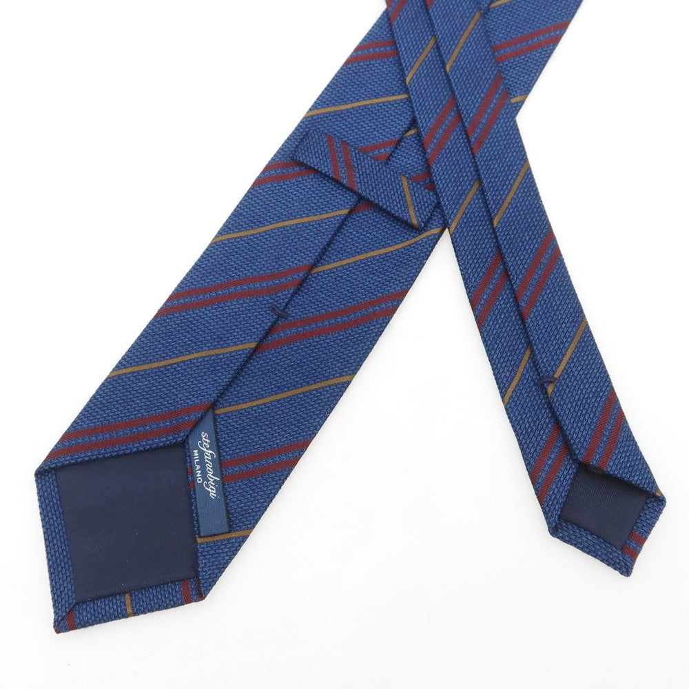 【新品】ステファノ ビジ stefano bigi シルクウール ストライプ柄ネクタイ ネイビーxボルドー【 状態ランクN 】【 メンズ 】