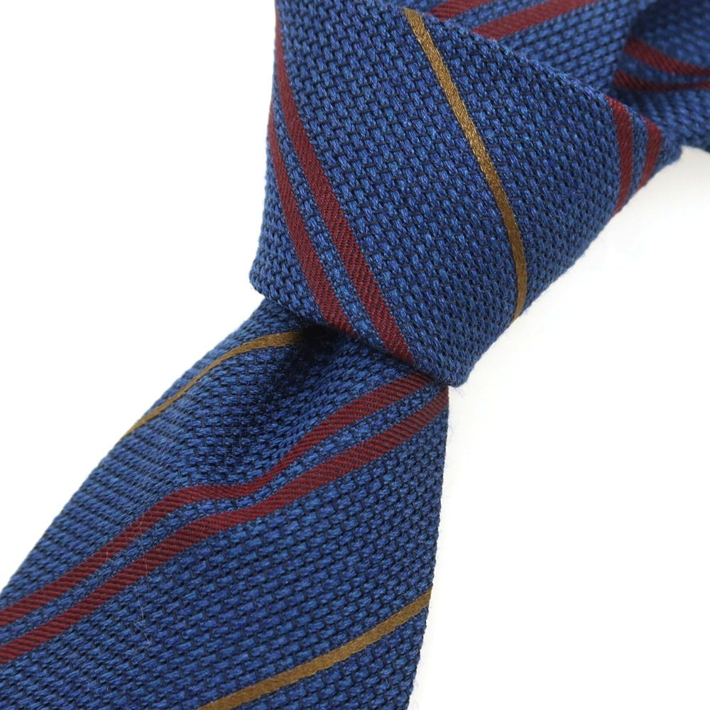 【新品】ステファノ ビジ stefano bigi シルクウール ストライプ柄ネクタイ ネイビーxボルドー【 状態ランクN 】【 メンズ 】