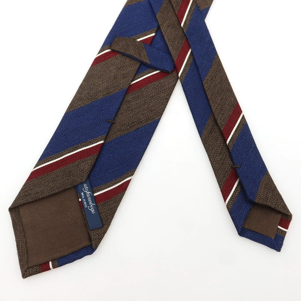 【新品】ステファノ ビジ stefano bigi シルクウール ストライプ柄ネクタイ ブラウンxダークブルー×マルーン【 状態ランクN 】【 メンズ 】