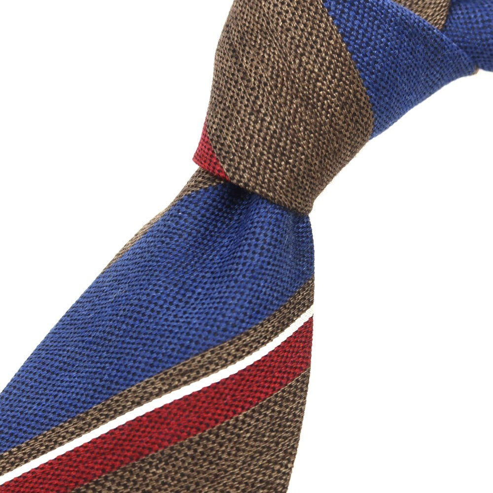 【新品】ステファノ ビジ stefano bigi シルクウール ストライプ柄ネクタイ ブラウンxダークブルー×マルーン【 状態ランクN 】【 メンズ 】