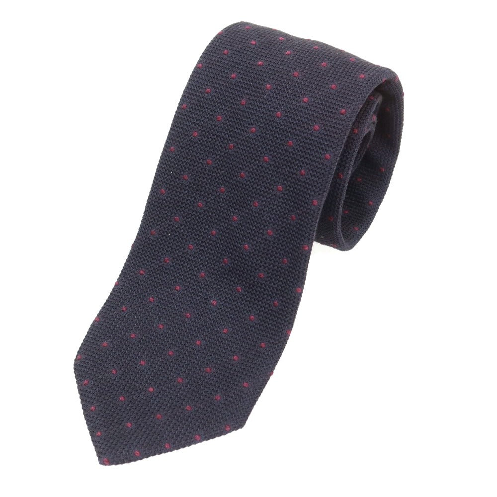 【新品】ステファノ ビジ stefano bigi シルクカシミヤ ドット柄ネクタイ ブラックネイビーxワイン【 状態ランクN 】【 メンズ 】