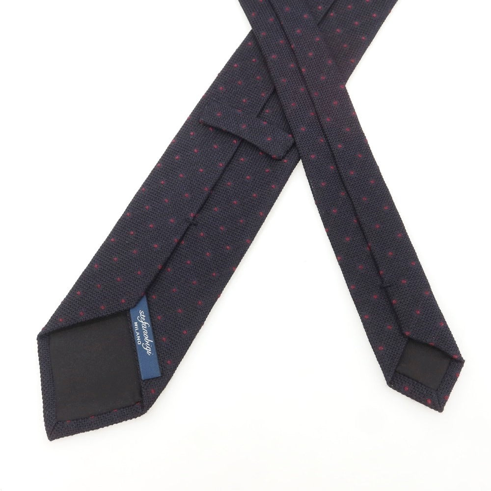 【新品】ステファノ ビジ stefano bigi シルクカシミヤ ドット柄ネクタイ ブラックネイビーxワイン【 状態ランクN 】【 メンズ 】