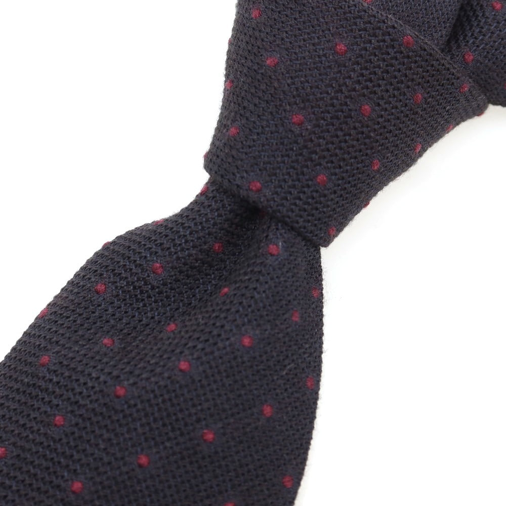 【新品】ステファノ ビジ stefano bigi シルクカシミヤ ドット柄ネクタイ ブラックネイビーxワイン【 状態ランクN 】【 メンズ 】