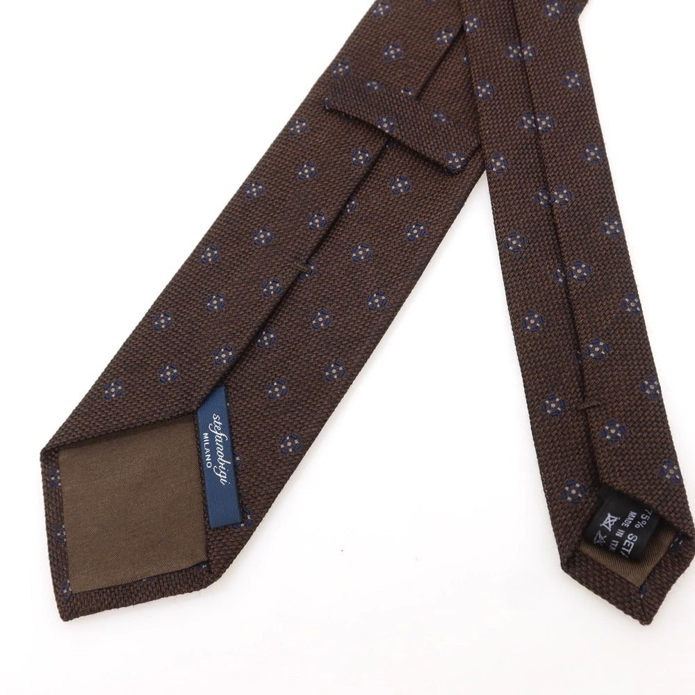 【新品】ステファノ ビジ stefano bigi シルクウール 小紋柄ネクタイ ブラウンxネイビー【 状態ランクN 】【 メンズ 】