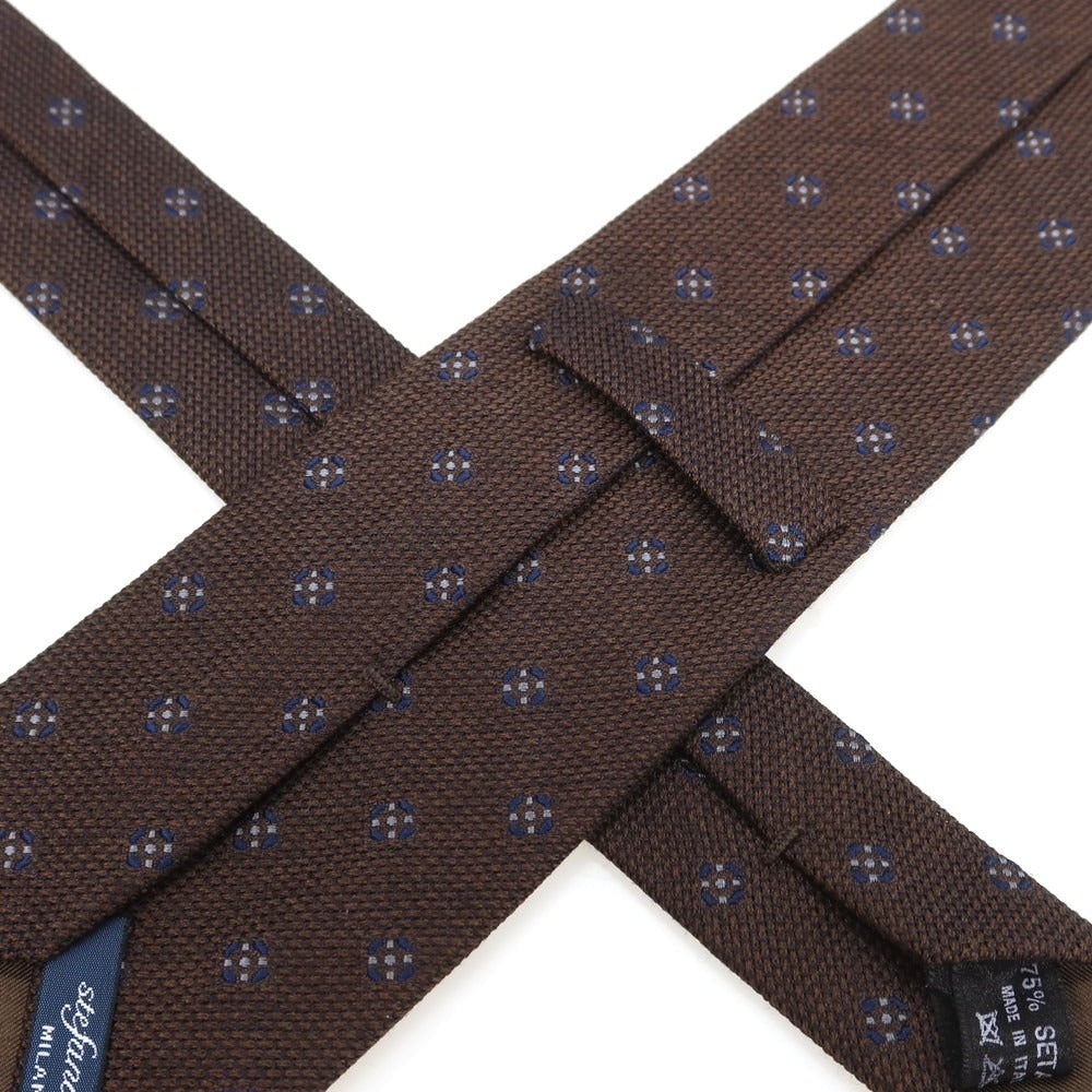 【新品】ステファノ ビジ stefano bigi シルクウール 小紋柄ネクタイ ブラウンxネイビー【 状態ランクN 】【 メンズ 】