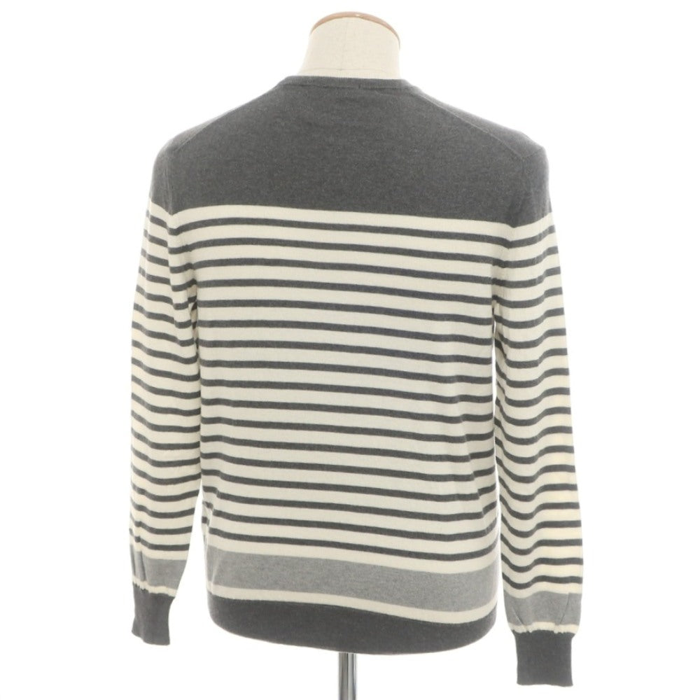 【中古】ドルモア DRUMOHR ハイゲージ コットンカシミヤ ボーダー クルーネック プルオーバーニット グレーxホワイト【 46 】【 状態ランクB 】【 メンズ 】