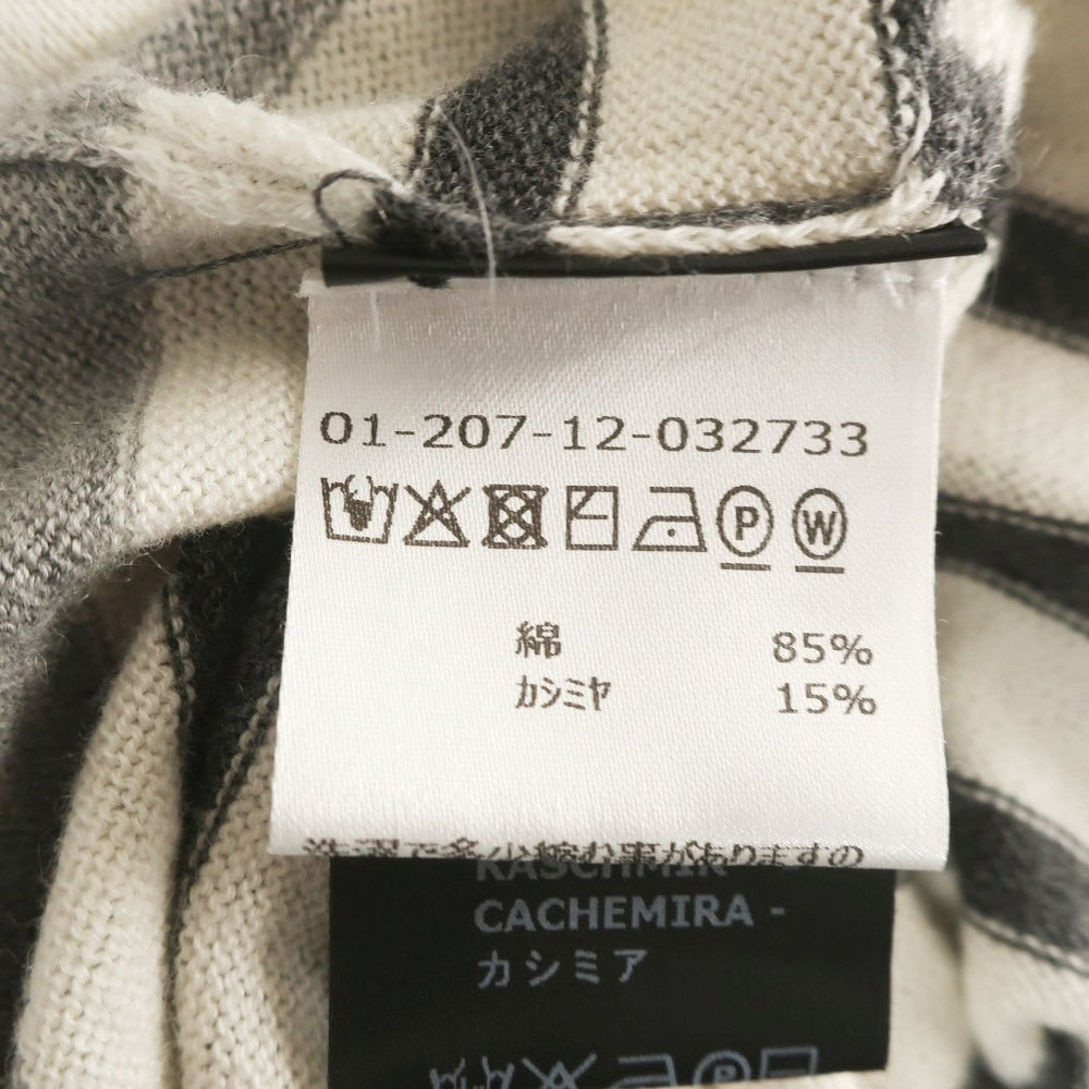 【中古】ドルモア DRUMOHR ハイゲージ コットンカシミヤ ボーダー クルーネック プルオーバーニット グレーxホワイト【 46 】【 状態ランクB 】【 メンズ 】