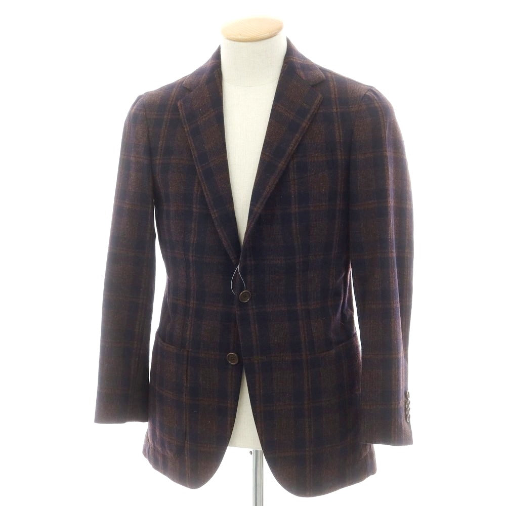 【中古】デペトリロ DE PETRILLO ウール チェック テーラードジャケット ダークネイビーxブラウン【 44 】【 状態ランクB 】【 メンズ 】