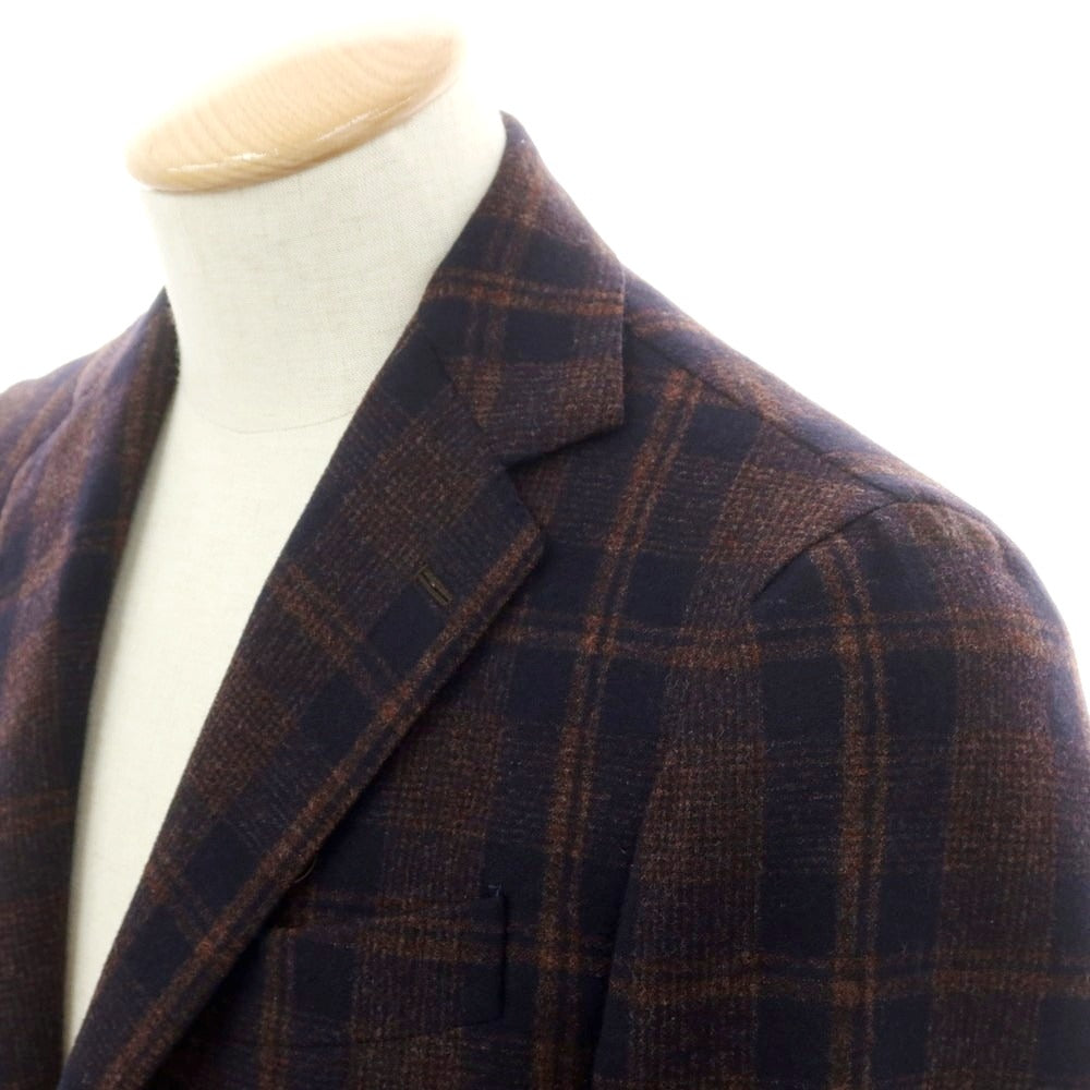 【中古】デペトリロ DE PETRILLO ウール チェック テーラードジャケット ダークネイビーxブラウン【 44 】【 状態ランクB 】【 メンズ 】