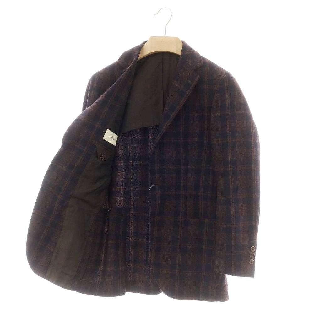 【中古】デペトリロ DE PETRILLO ウール チェック テーラードジャケット ダークネイビーxブラウン【 44 】【 状態ランクB 】【 メンズ 】