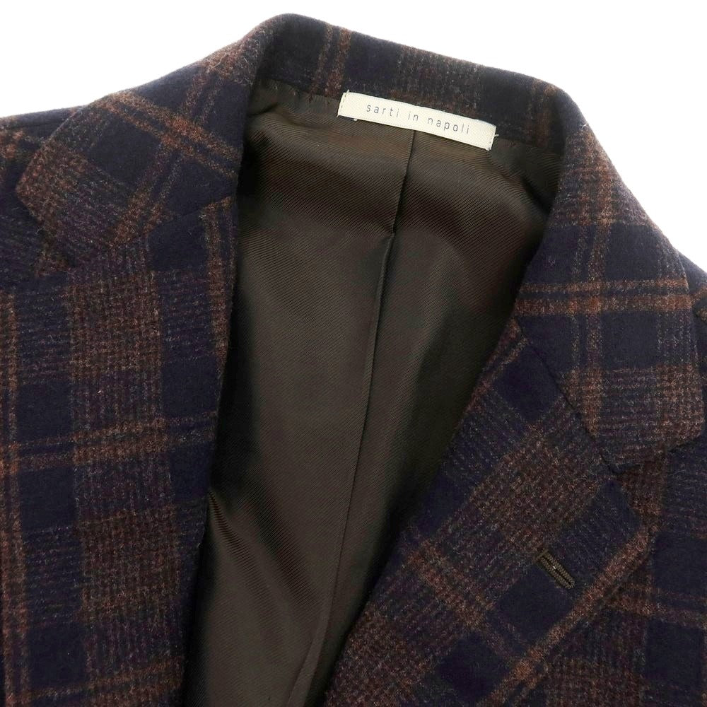 【中古】デペトリロ DE PETRILLO ウール チェック テーラードジャケット ダークネイビーxブラウン【 44 】【 状態ランクB 】【 メンズ 】