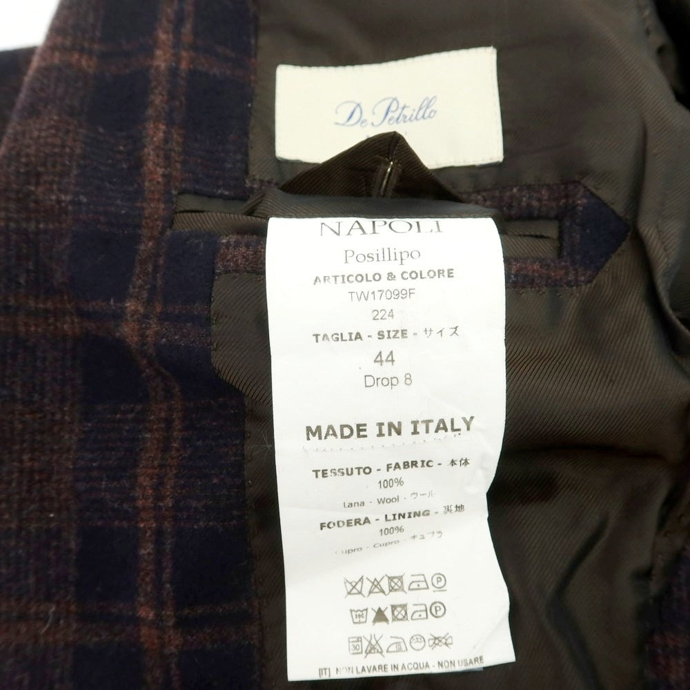 【中古】デペトリロ DE PETRILLO ウール チェック テーラードジャケット ダークネイビーxブラウン【 44 】【 状態ランクB 】【 メンズ 】