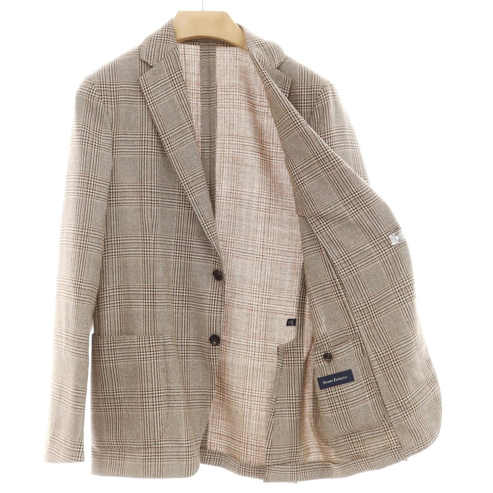 【中古】【未使用】ラルディーニ LARDINI ウールシルク チェック テーラードジャケット ブラウン系【 48 7REG 】【 状態ランクS 】【 メンズ 】
