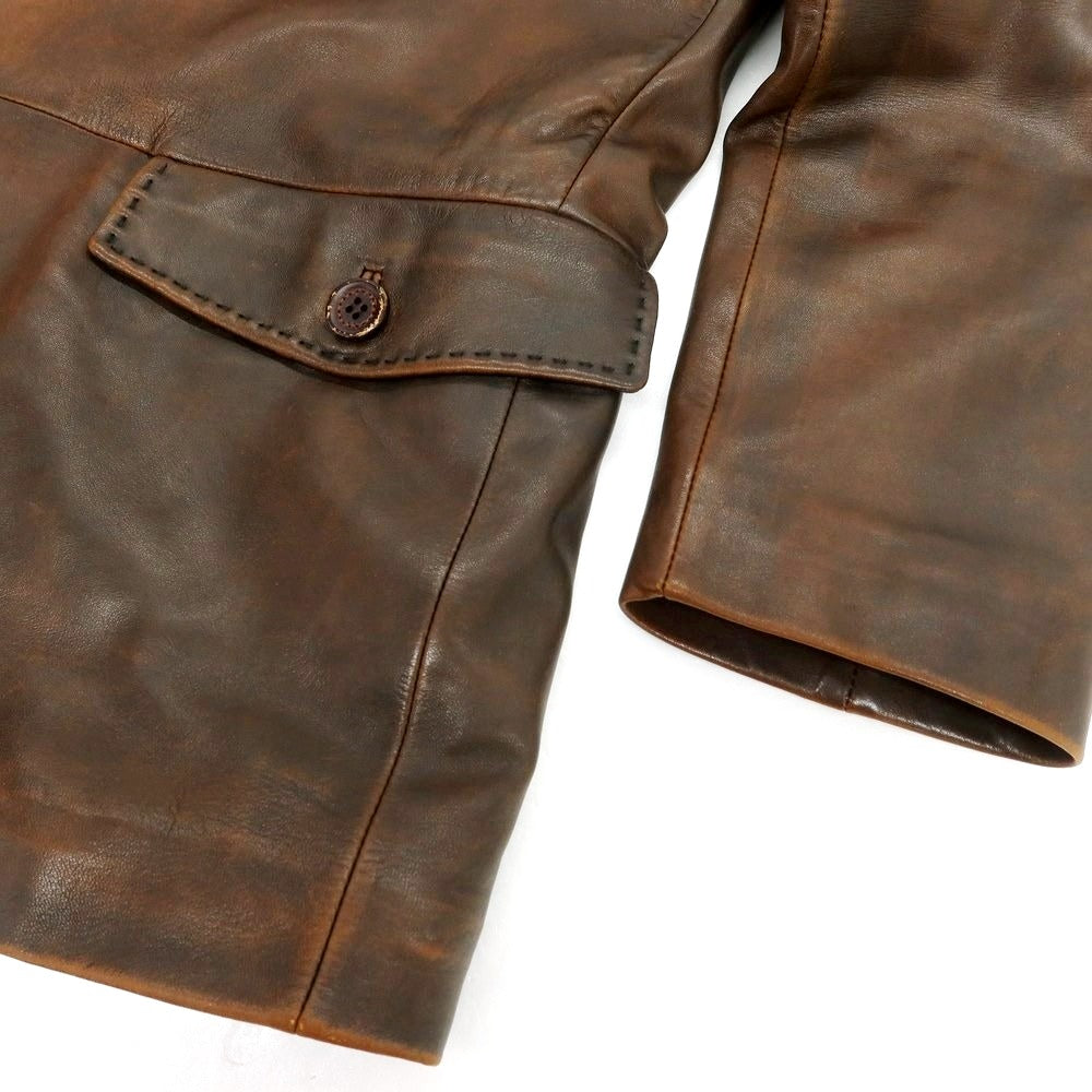 【中古】エルメネジルドゼニア Ermenegildo Zegna レザー カジュアルジャケット ブラウン【 S/48 】【 状態ランクC 】【 メンズ 】