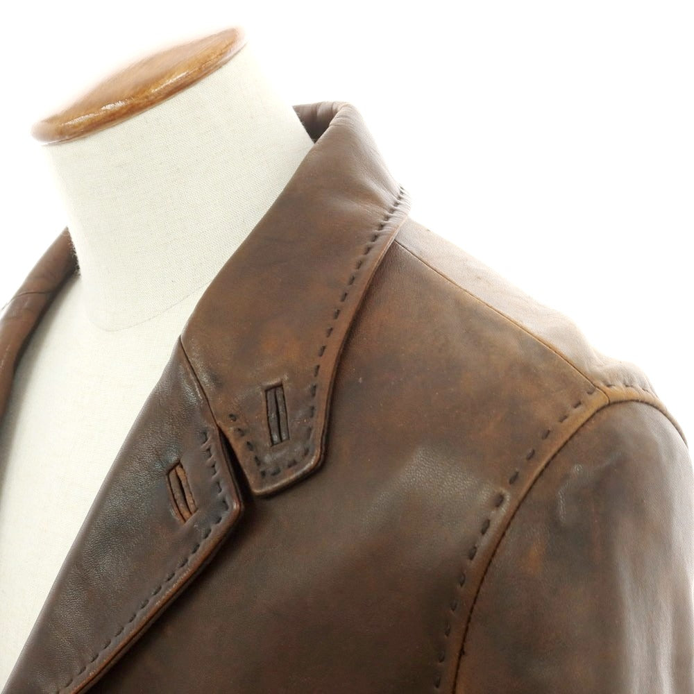 【中古】エルメネジルドゼニア Ermenegildo Zegna レザー カジュアルジャケット ブラウン【 S/48 】【 状態ランクC 】【 メンズ 】