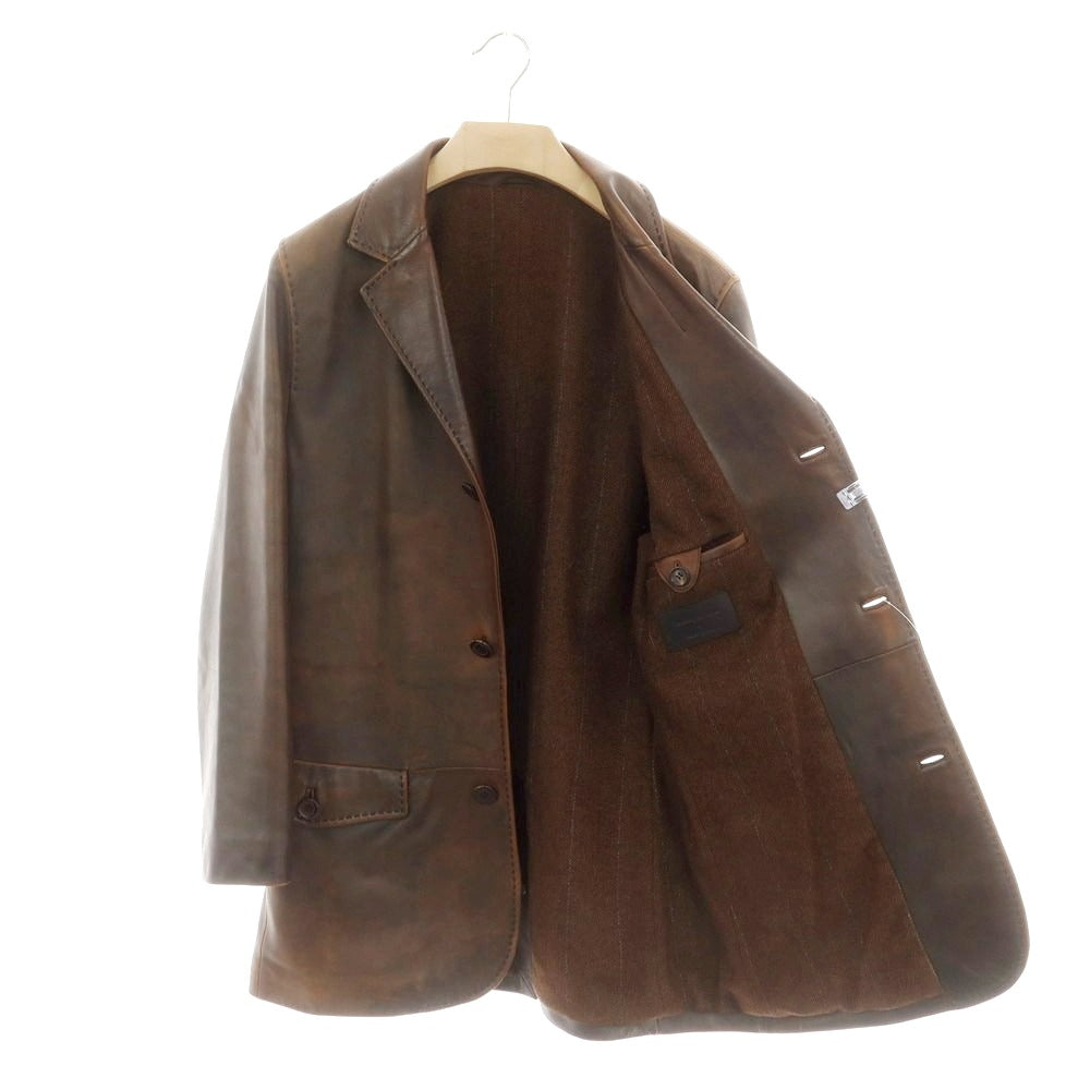 【中古】エルメネジルドゼニア Ermenegildo Zegna レザー カジュアルジャケット ブラウン【 S/48 】【 状態ランクC 】【 メンズ 】
