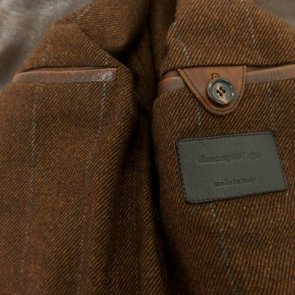 【中古】エルメネジルドゼニア Ermenegildo Zegna レザー カジュアルジャケット ブラウン【 S/48 】【 状態ランクC 】【 メンズ 】