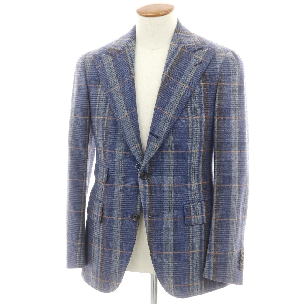 【中古】ガブリエレ パジーニ Gabriele Pasini ウール チェック テーラードジャケット ダークブルーxグレー【 46 】【 状態ランクB 】【 メンズ 】