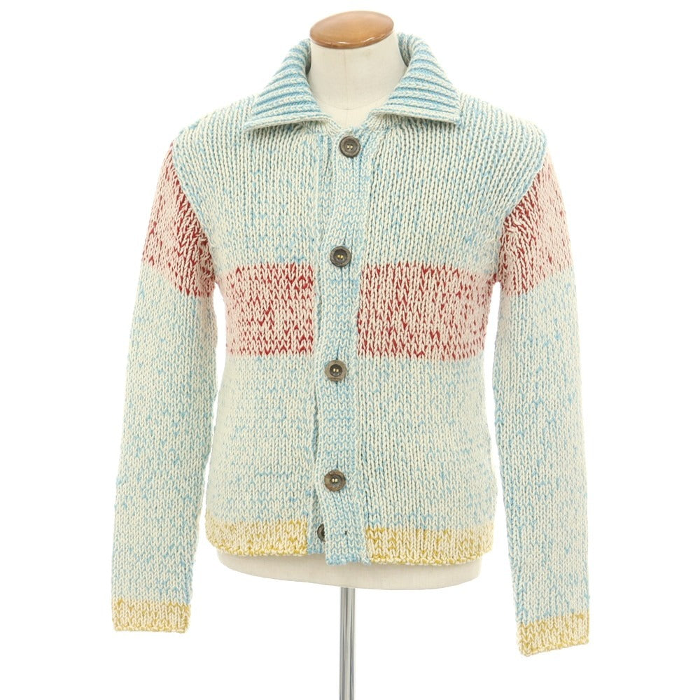 【中古】ファブリツィオ デル カルロ FABRIZIO DEL CARLO ローゲージ ウールナイロン 襟付き カーディガン ライトブルーxホワイト【 M 】【 状態ランクB 】【 メンズ 】