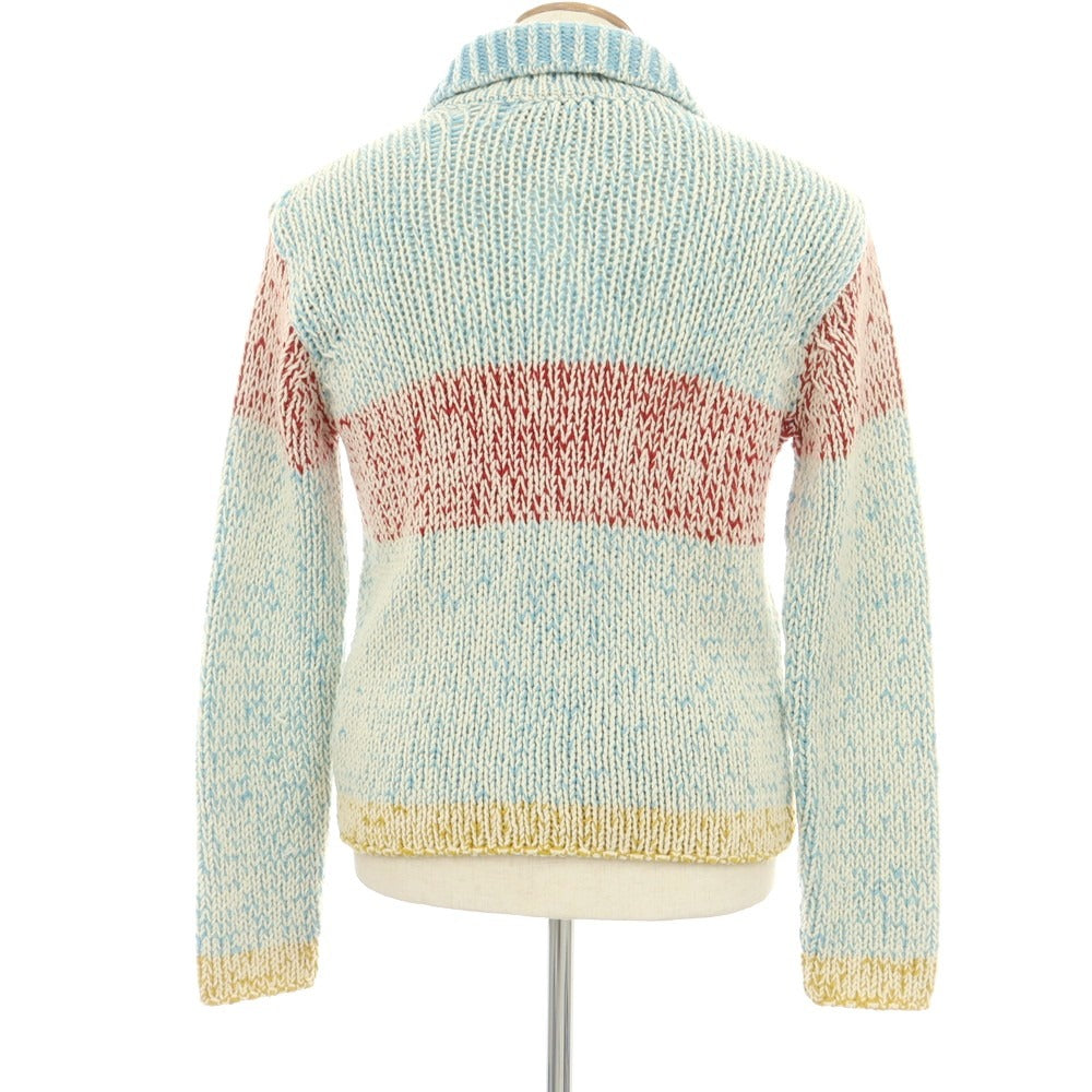 【中古】ファブリツィオ デル カルロ FABRIZIO DEL CARLO ローゲージ ウールナイロン 襟付き カーディガン ライトブルーxホワイト【 M 】【 状態ランクB 】【 メンズ 】