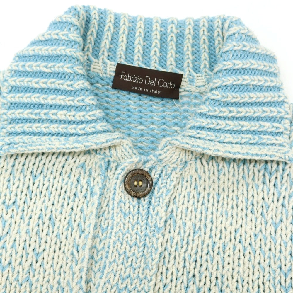 【中古】ファブリツィオ デル カルロ FABRIZIO DEL CARLO ローゲージ ウールナイロン 襟付き カーディガン ライトブルーxホワイト【 M 】【 状態ランクB 】【 メンズ 】