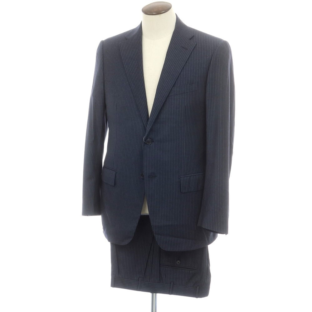 【中古】コルネリアーニ CORNELIANI ウールカシミヤ ストライプ 2つボタンスーツ ネイビーxホワイト【 50 】【 状態ランクC 】【 メンズ 】