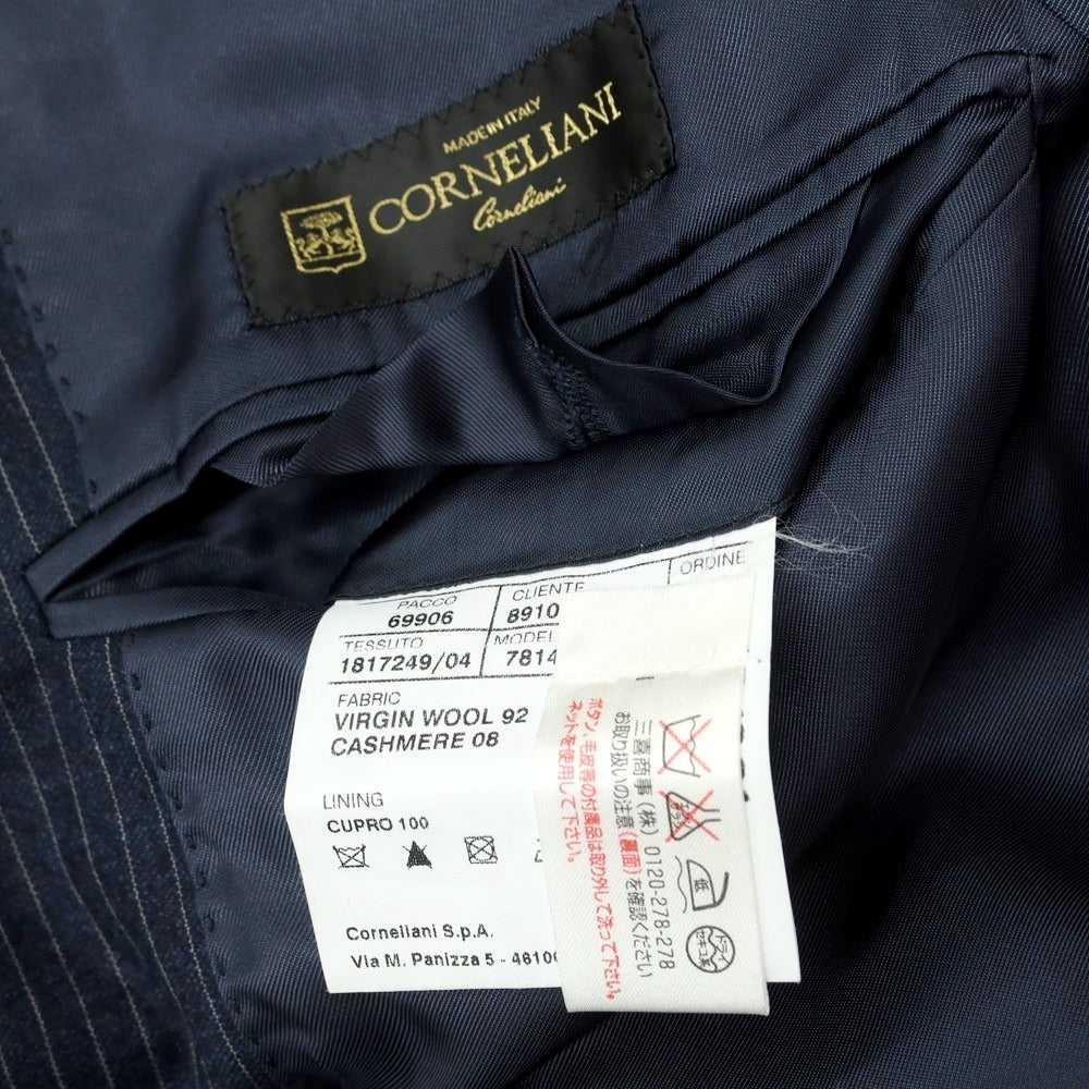 【中古】コルネリアーニ CORNELIANI ウールカシミヤ ストライプ 2つボタンスーツ ネイビーxホワイト【 50 】【 状態ランクC 】【 メンズ 】