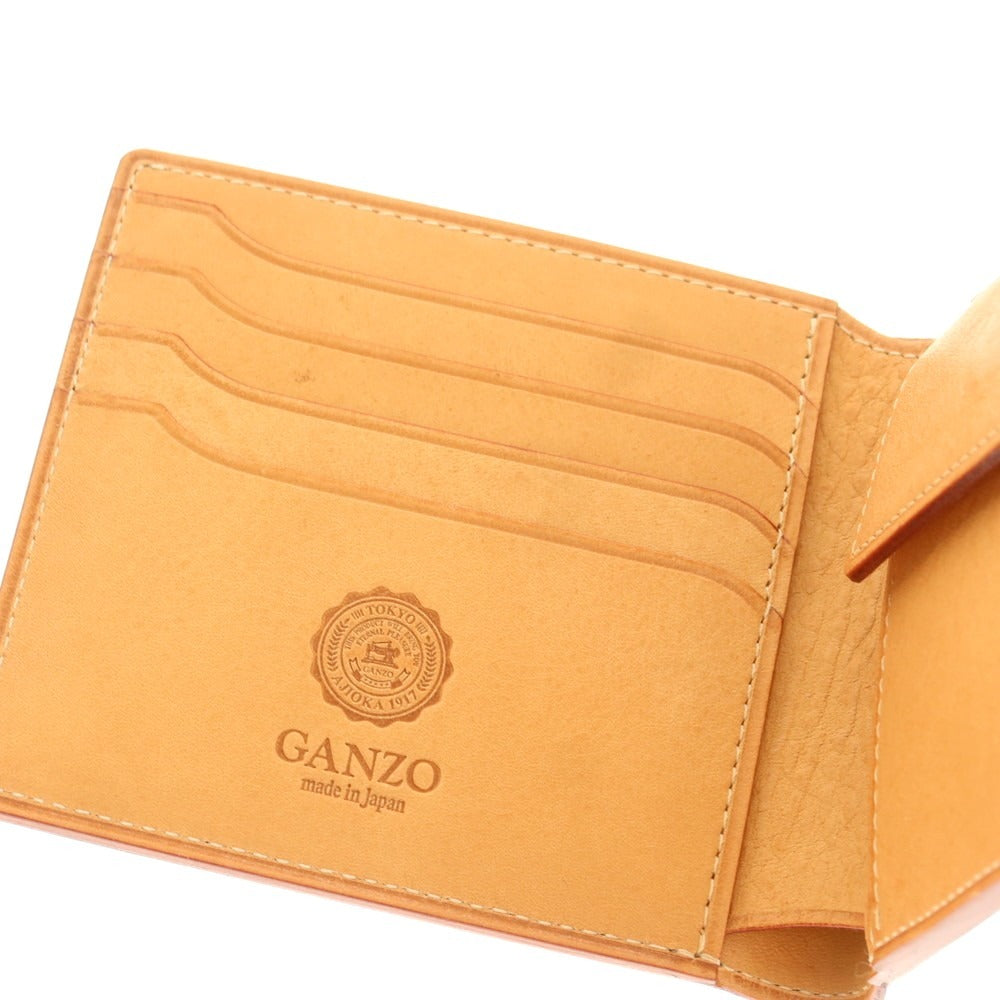 【中古】【未使用】ガンゾ GANZO ブライドルレザー 二つ折り財布 ネイビーxオレンジベージュ【 状態ランクS 】【 メンズ 】